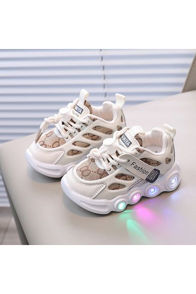 Superbaby Adidasi crem cu alb cu luminite