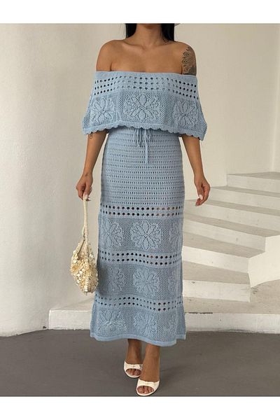 Ekim Store Rochie maxi ajurata cu decolteu cu trandafiri