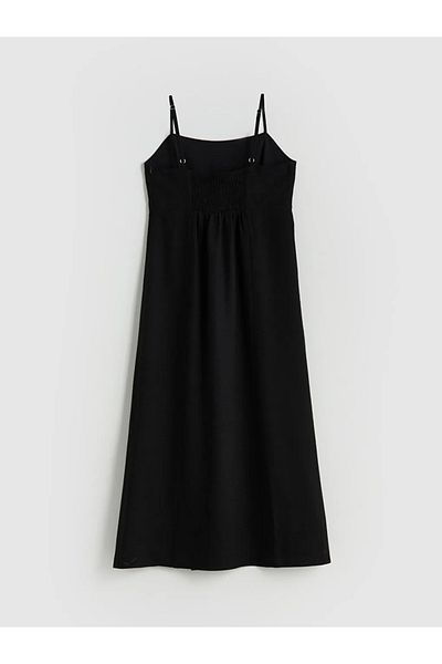 LC Waikiki XSIDE Rochie neagră cu guler pătrat din amestec de in
