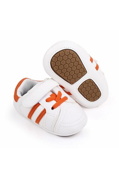 Superbaby Adidasi albi cu dungi portocalii pentru bebelusi