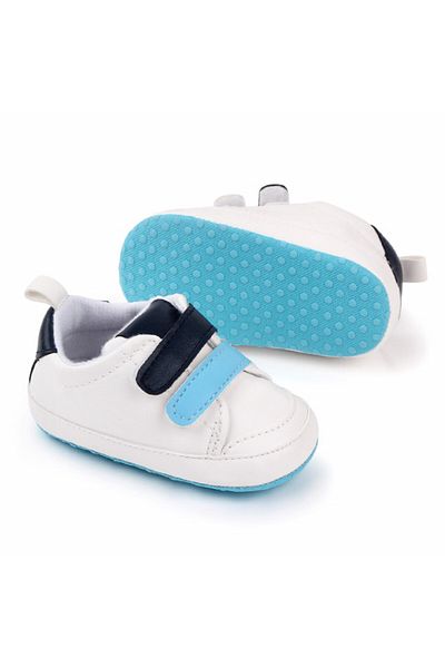 Superbaby Adidasi albi cu barete bleu si neagra