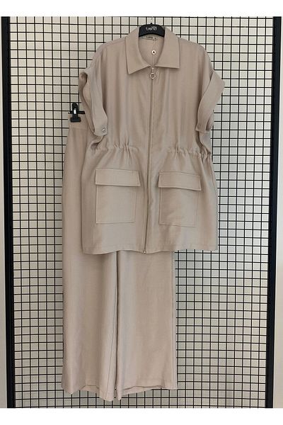 Armine Trend New Season Linen Fabric Back Detailed Sports Double Set