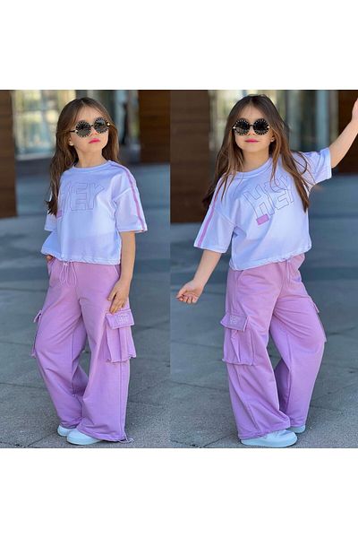 MUMİKİDS HEY SPANISH BUNURI DE Buzunar Cargo Eid Top și Bottom Set pentru fete