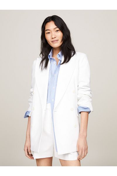 Tommy Hilfiger Women Ecru Pique Oversized Double Breasted Blazer