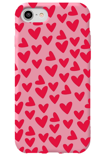 WANNA PROTECT iPhone 16e Pembe İçi Kadife Kalpler Desenli Silikon Telefon Kılıfı