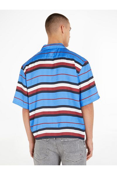 Tommy Hilfiger Mens Blue THL Monogram Cuban Shirt