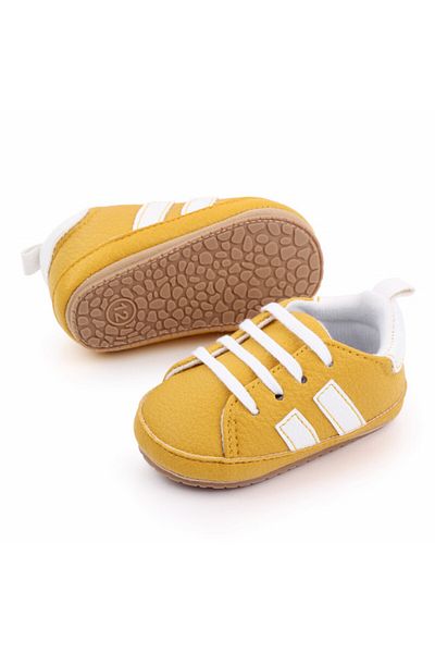 Superbaby Adidasi galben mustar cu dungi albe
