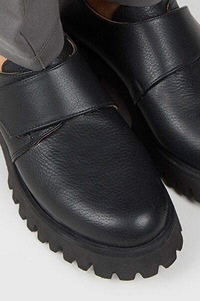 Manijero Mimi Women's Leather Velcro Genuine Leather Black Shoes