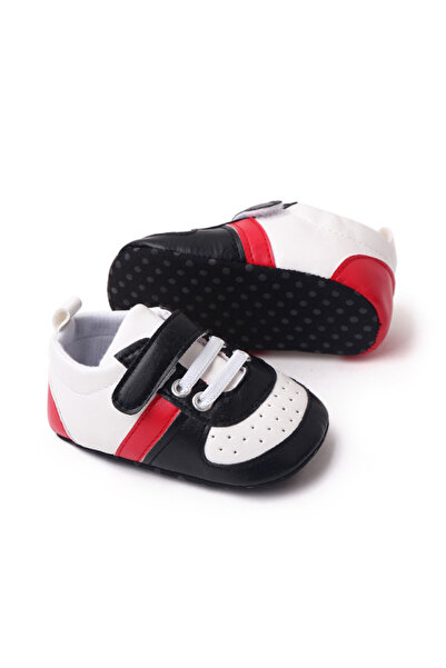 Superbaby Λευκά πάνινα παπούτσια με μαύρο και κόκκινο