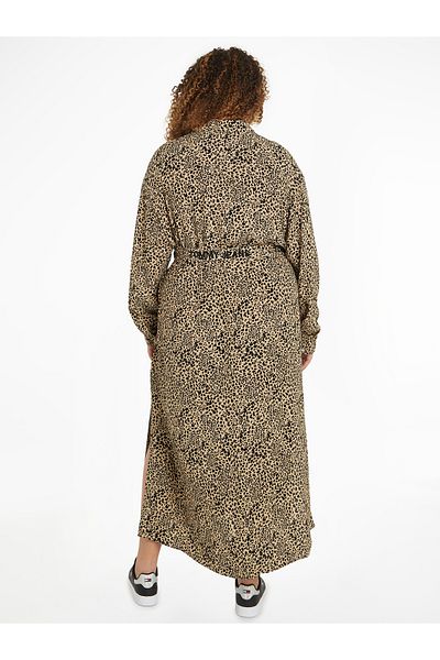 Tommy Hilfiger Women Brown Curve Leopard Print Long Sleeve Midi Dress
