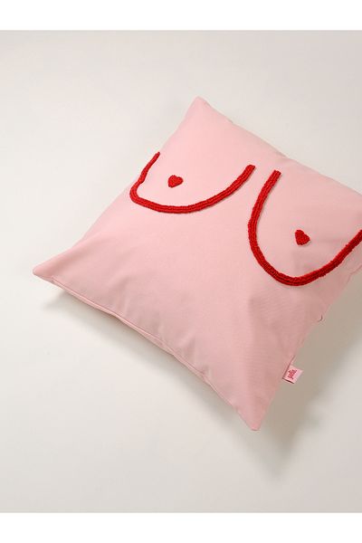 Galia Tasarım Boobs - Punch Throw Pillow Cover - Pink Heart