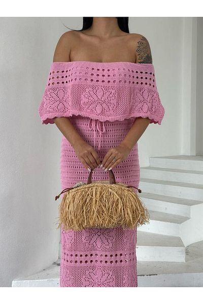 Ekim Store Rose Degaje Collar Openwork Maxi Dress