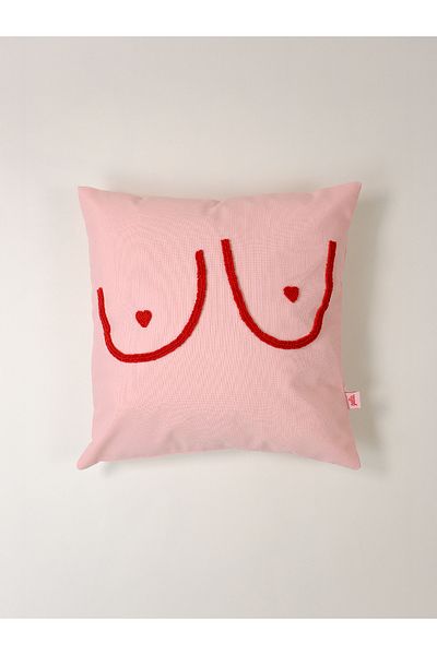 Galia Tasarım Boobs - Punch Throw Pillow Cover - Pink Heart