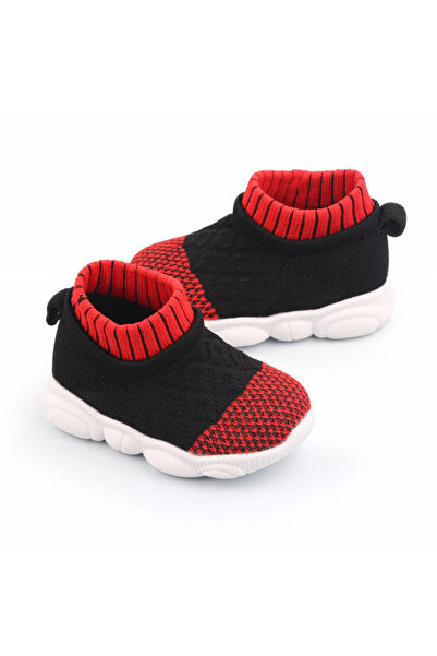 Superbaby Mocasini, negri cu model rosu cu talpa antiderapanta