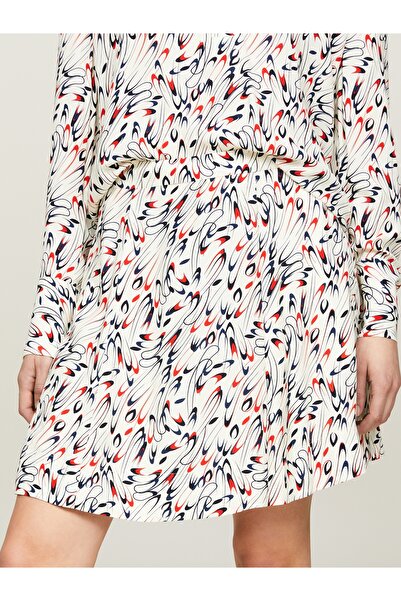 Tommy Hilfiger Women Ecru Ribbon Print Flared Mini Skirt