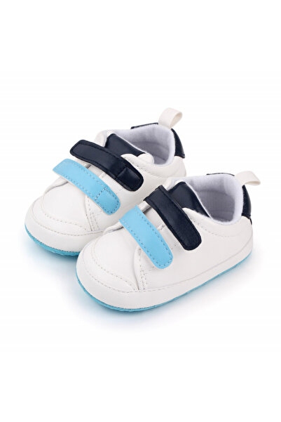 Superbaby Adidasi albi cu barete bleu si neagra