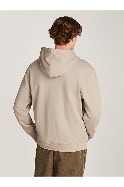 Calvin Klein Men Beige Woven Label Zip Through Hoodie