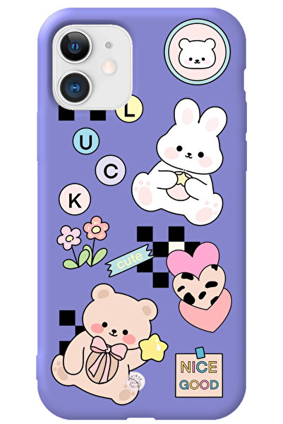 WANNA PROTECT iPhone 11 Lila İçi Kadife Cute Tavşan Desenli Silikon Telefon K...