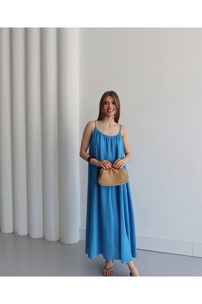 Ekim Store Rochie lungă lejeră cu bretele cu șnur