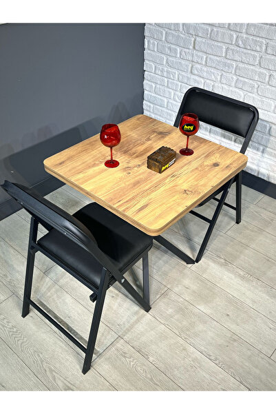 hey Tepe Atlantik Çam Mutfak Yemek Masası Balkon Masası Kavisli Köşe Siyah Ayak 70 cm