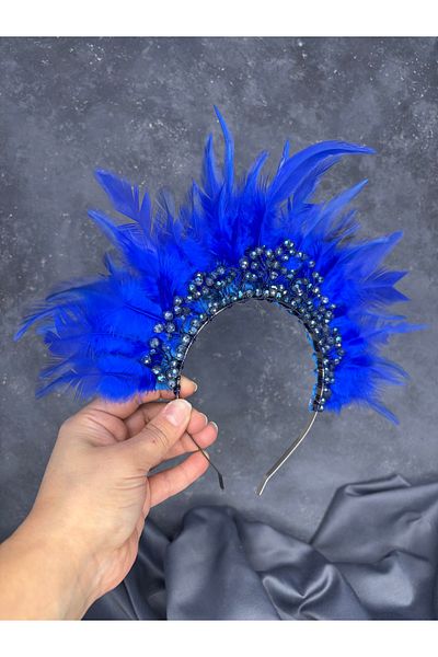 Hayalperest boncuk Arden Feathered Beaded Bridal Henna Crown Shiny Model