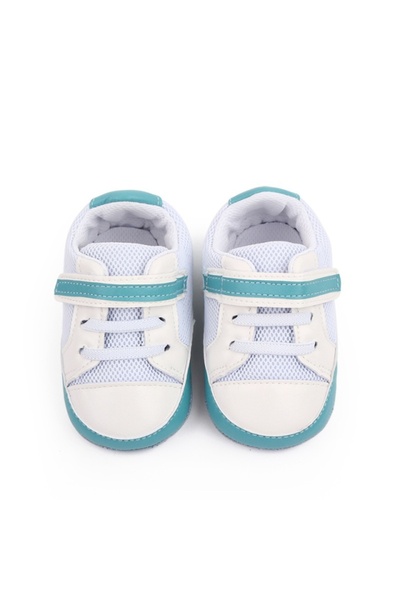 Superbaby Adidasi sport pentru bebelusi albi cu insertii turcoaz