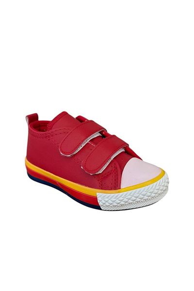 Liger Unisex Kids Linen Short Convers Model Velcro Sneaker Sports Shoes (26-30) Red - White