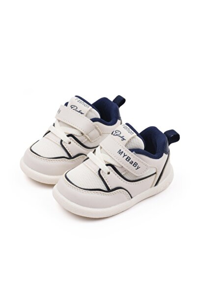 Superbaby Adidași albi pentru copii pentru primii pași, cu inserții bleumarin...