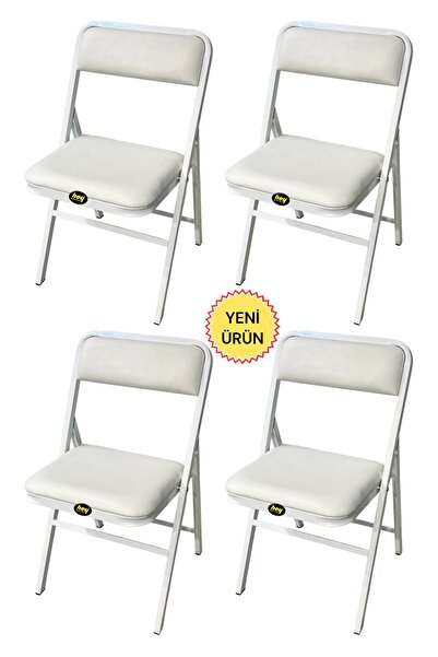hey Katlanır Kamp Sandalyesi Piknik Sandalyesi Beyaz Deri 4'lü
