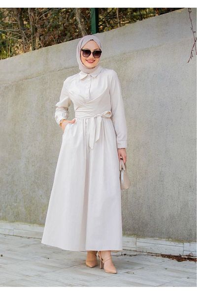 STİLZERAFET Half Placket Button-Up Tie Back Dress