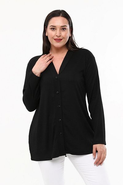 Laden Spring Summer Women's Plus Size Wrinkle Fabric Mother Classic Black Cardigan