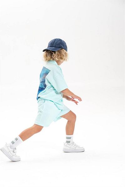 Motebarn Wear Boy's Polo Neck Back Printed Bottom-Top Suit Blue
