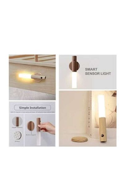 Zoom Plus Motion Sensor Night Light – LED, 4M Range, Stick Anywhere, Walnut Wood, Portable