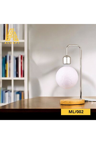 Generic Magnetic Floating Moon Lamp, Silver Base, Touch, White Light, Wireless Charging