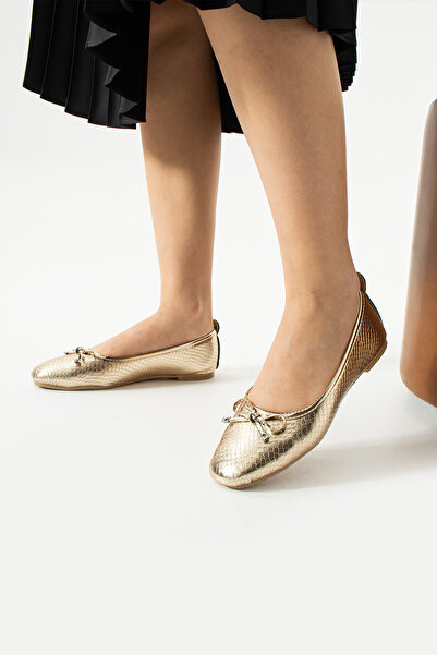 STOCON Hana Trend - Γυναικείες μπαλαρίνες με χρυσό φιόγκο, παπούτσια για το σπίτι και το γραφείο STC1076