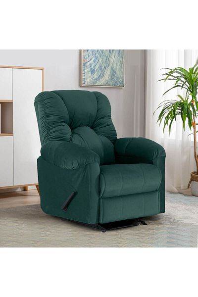 American Polo | Velvet Rocking & Rotating Recliner Chair - Dark Green -92×78x103