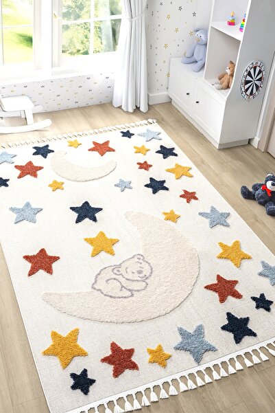 Eliz Home Yumuşak Renkli Bukleli Yıldızlı Dokuma Halı Bebek Odası Çocuk Odası...