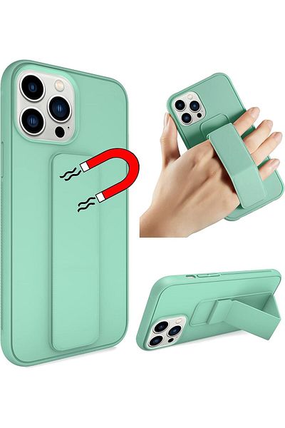 Generic Case Cover For iPhone 14 Pro Max with Magnetic Stand & Holder, Premium Silicone Hand Strap and Grip