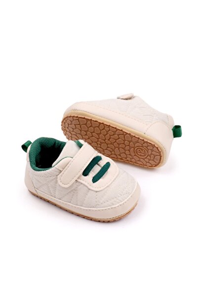 Superbaby Cream shoes with green laces for boys