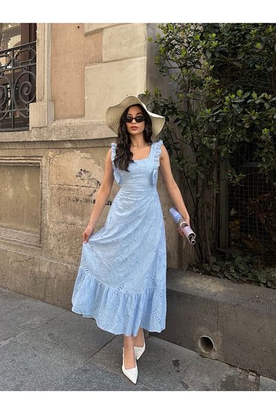 Ekim Store Rochie lungă festonată cu detaliu la spate
