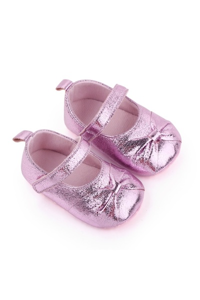 Superbaby Pantofiori roz metalic cu fundita pentru fetite