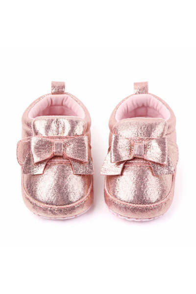 Superbaby Pantofiori roz sidefati cu fundita