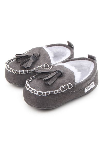 Superbaby Gray fur-lined shoes with tassels