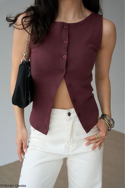 Lupies Women's Chocolate Buttoned Knitted Vest