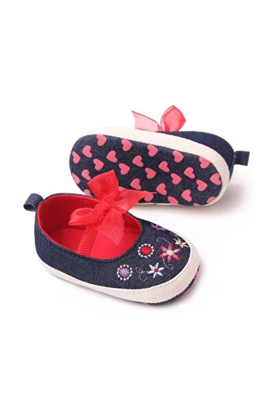 Superbaby Pantofi din denim cu fundite si broderii florale