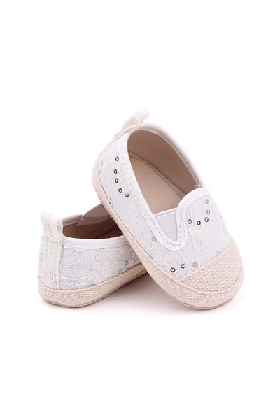 Superbaby Pantofiori bebelusi, ivoire cu dantela si paiete
