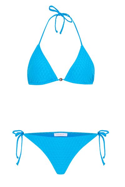 AQUELLA Self Textured Blue Triangle Bikini Set