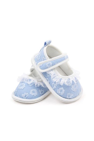 Superbaby Pantofiori bleu cu floricele brodate