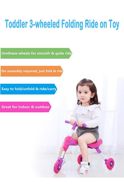 lovely baby Toddler 3-Wheel Folding Ride-On Toy No Assembly Required Baby Walking Tricycle EVA/Urethane Wheels
