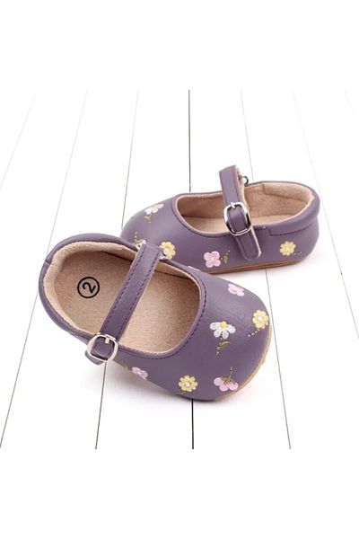 Superbaby Purple shoes with colorful embroidered flowers